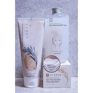 Glamfox Rice Niacinamide Skincare Set - Toner 500ml Foam Cleanser 230g & Cleansi